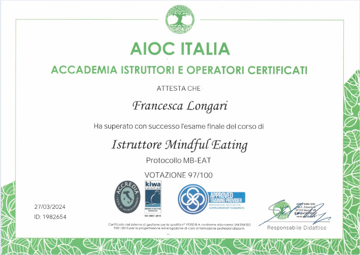 attestato istruttore mindful eating AIOC